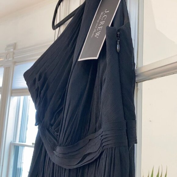 J. Crew Kylie Black 100% Silk Chiffon One Shoulder Mini Dress Size 6 - Picture 7 of 11